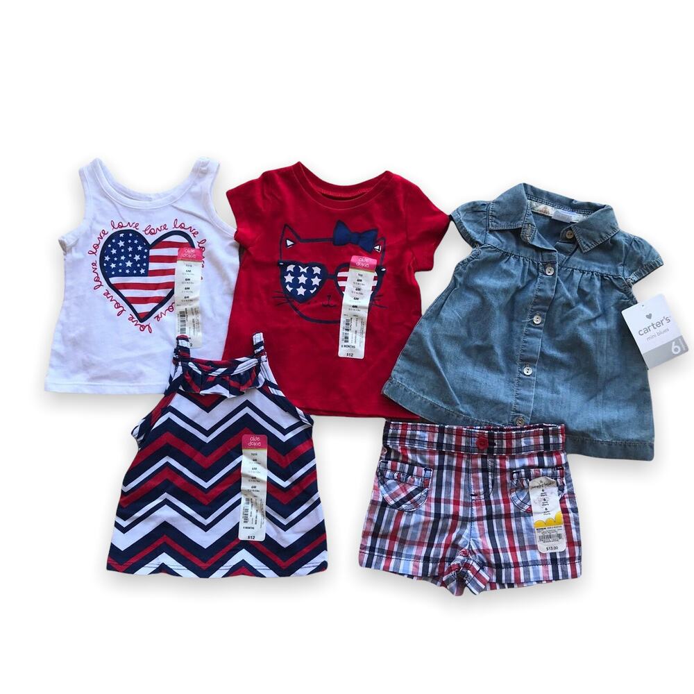 Carter's Okie Dokie Jumping Beans NWT Patriotic Red White Blue Wardrobe 6 mo NEW